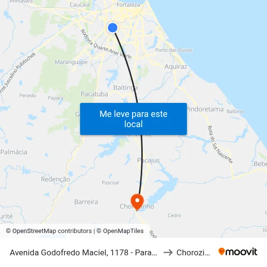 Avenida Godofredo Maciel, 1178 - Parangaba to Chorozinho map