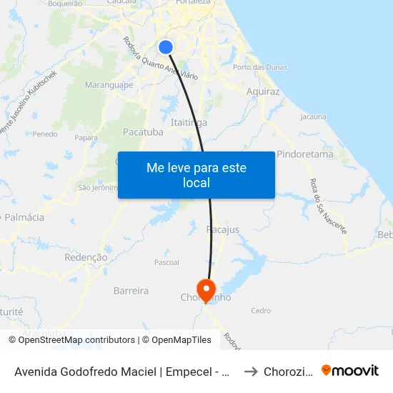 Avenida Godofredo Maciel | Empecel - Mondubim to Chorozinho map