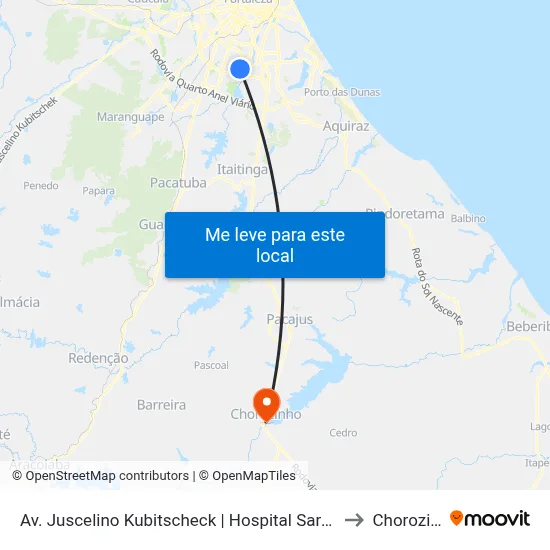 Av. Juscelino Kubitscheck | Hospital Sarah - Passaré to Chorozinho map