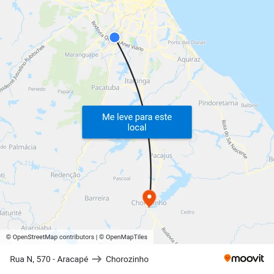 Rua N, 570 - Aracapé to Chorozinho map