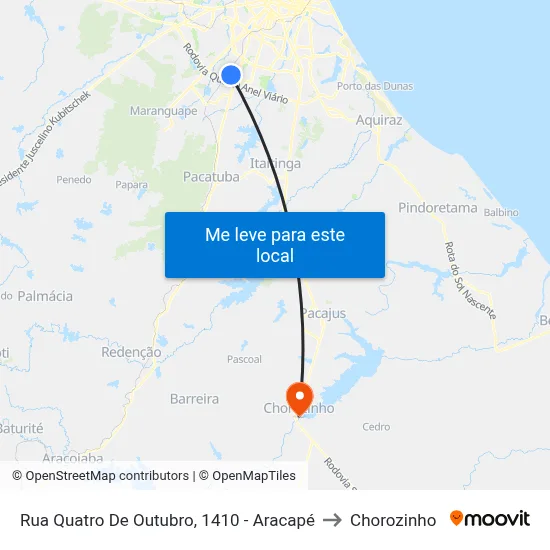 Rua Quatro De Outubro, 1410 - Aracapé to Chorozinho map