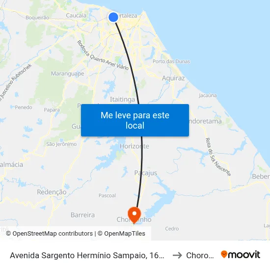Avenida Sargento Hermínio Sampaio, 1628 - Monte Castelo to Chorozinho map