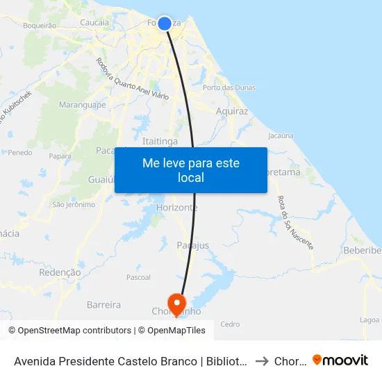 Avenida Presidente Castelo Branco | Biblioteca Pública Menezes Pimentel - Centro to Chorozinho map