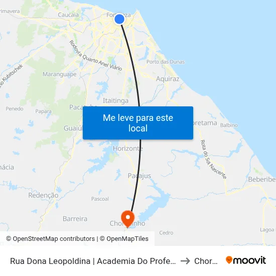 Rua Dona Leopoldina | Academia Do Professor Darcy Ribeiro - Centro to Chorozinho map