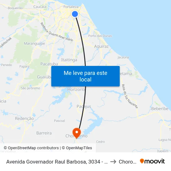 Avenida Governador Raul Barbosa, 3034 - São João Do Tauape to Chorozinho map