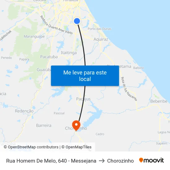 Rua Homem De Melo, 640 - Messejana to Chorozinho map