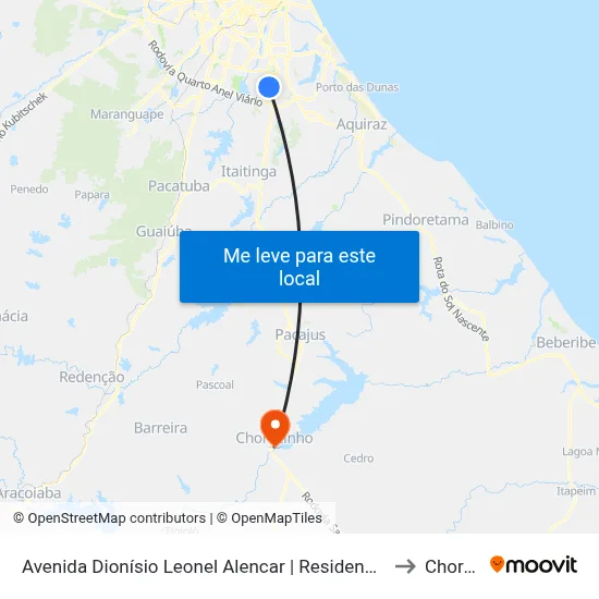 Avenida Dionísio Leonel Alencar | Residencial São Francisco - Jangurussu to Chorozinho map