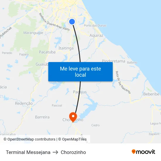 Terminal Messejana to Chorozinho map