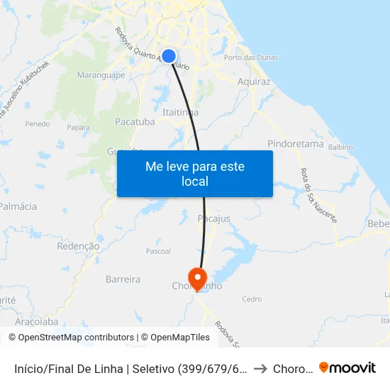 Início/Final De Linha | Seletivo (399/679/699/728) - Cidade Jardim to Chorozinho map