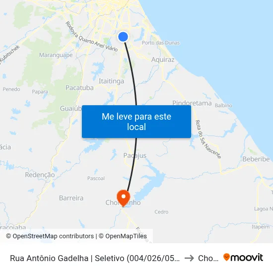 Rua Antônio Gadelha | Seletivo (004/026/050/051/053/055/068/600/665/815) - Messejana to Chorozinho map