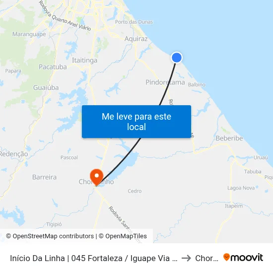 Início Da Linha | 045 Fortaleza / Iguape Via Aquiraz (São Benedito) - Barro Preto to Chorozinho map