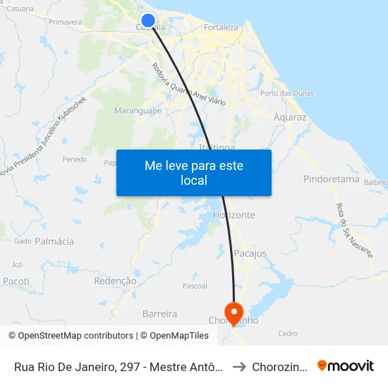 Rua Rio De Janeiro, 297 - Mestre Antônio to Chorozinho map