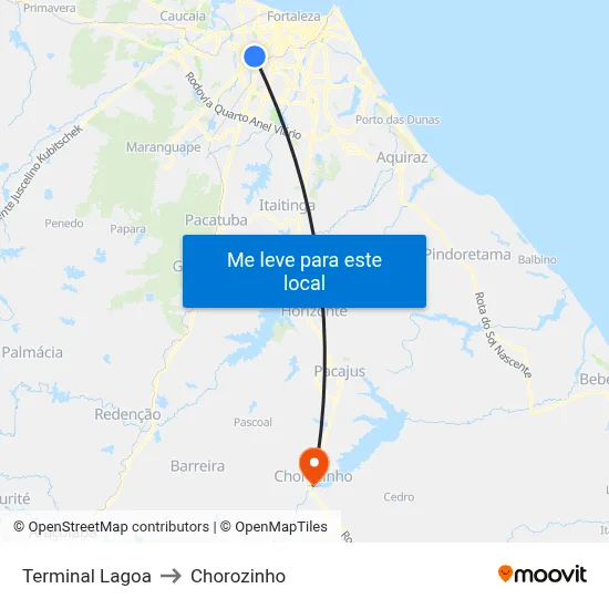 Terminal Lagoa to Chorozinho map