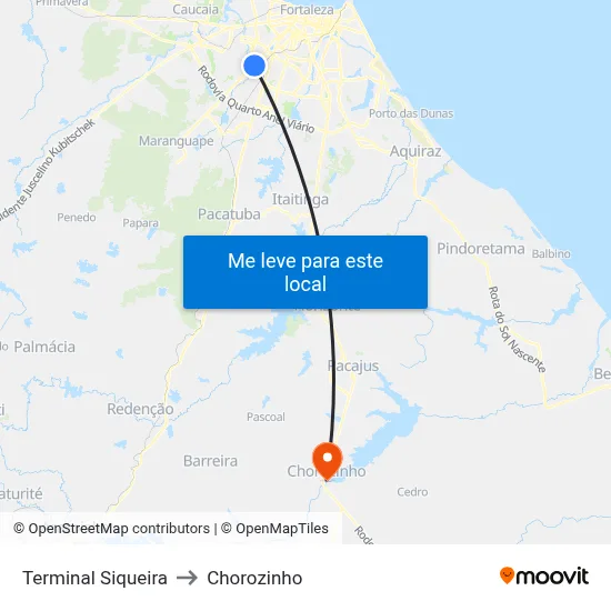Terminal Siqueira to Chorozinho map
