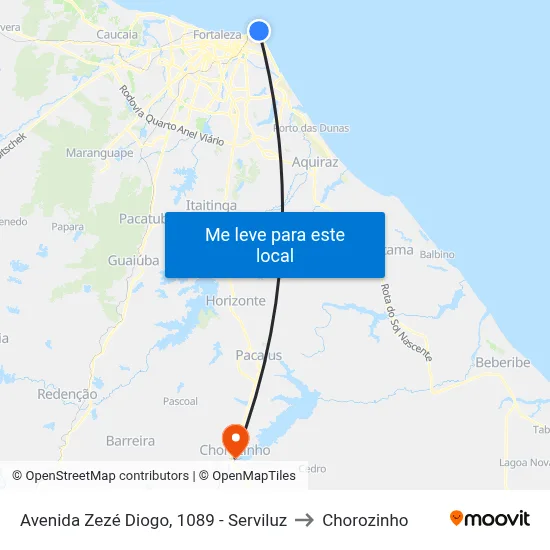 Avenida Zezé Diogo, 1089 - Serviluz to Chorozinho map