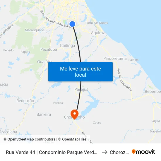 Rua Verde 44 | Condomínio Parque Verde - Jangurussu to Chorozinho map