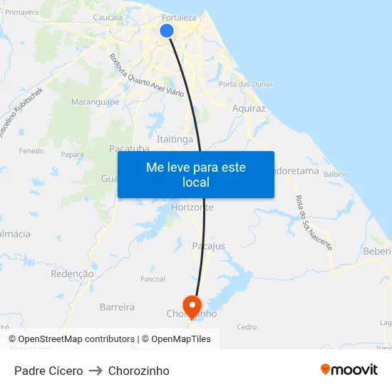 Padre Cícero to Chorozinho map
