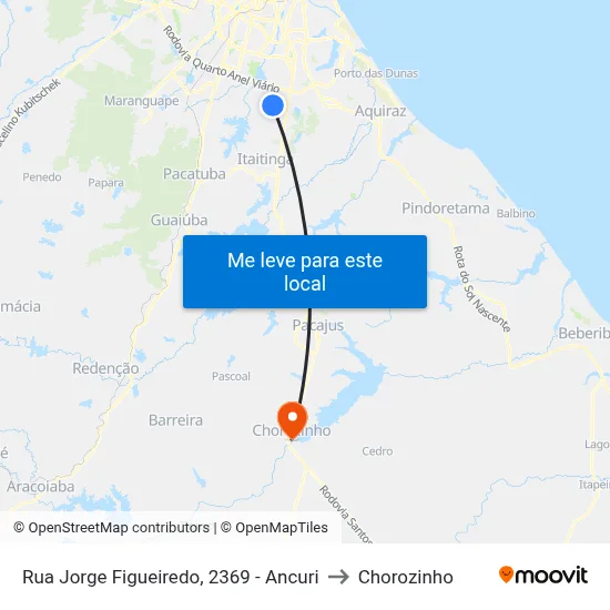 Rua Jorge Figueiredo, 2369 - Ancuri to Chorozinho map