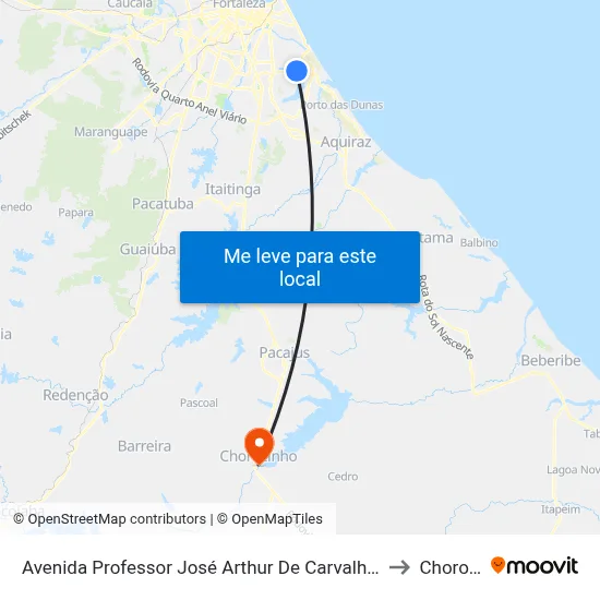 Avenida Professor José Arthur De Carvalho, S/N - Lagoa Redonda to Chorozinho map