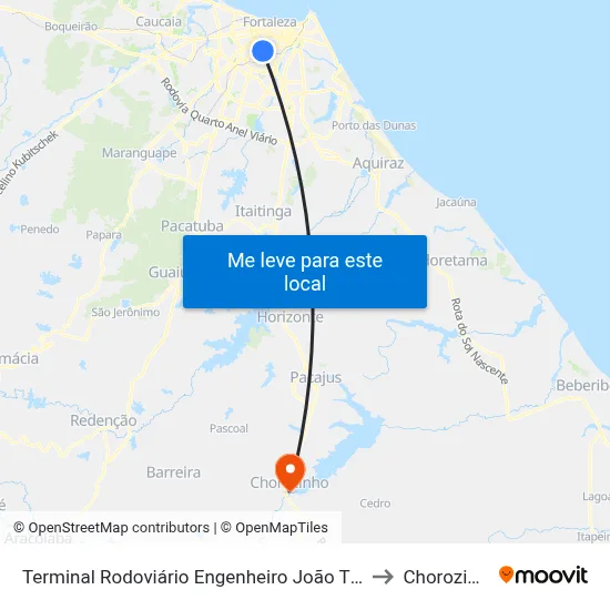 Terminal Rodoviário Engenheiro João Thomé to Chorozinho map
