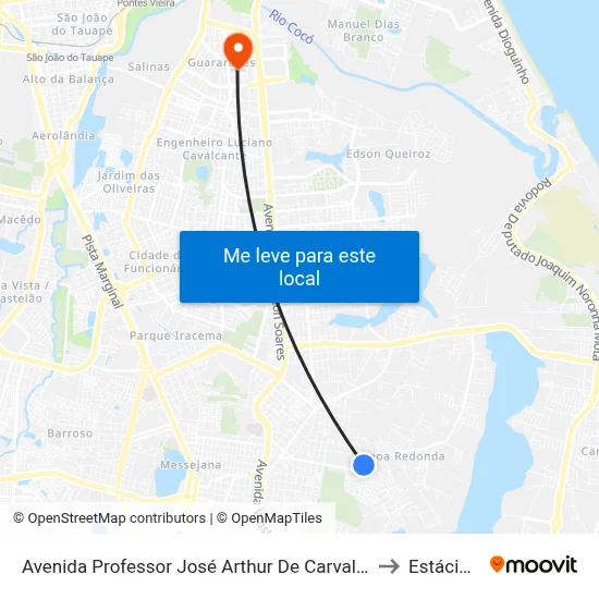 Avenida Professor José Arthur De Carvalho | Center Box Supermercados - Lagoa Redonda to Estácio Via Corpvs map