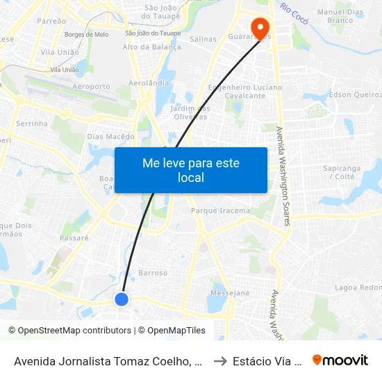 Avenida Jornalista Tomaz Coelho, 2846 - Barroso to Estácio Via Corpvs map