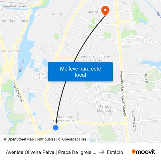 Avenida Oliveira Paiva | Praça Da Igreja Da Glória - Cidade Dos Funcionários to Estácio Via Corpvs map