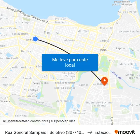 Rua General Sampaio | Seletivo (307/401/403/404/405/406/407/411/502) - Centro to Estácio Via Corpvs map