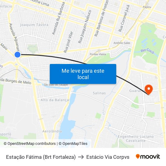 Estação Fátima (Brt Fortaleza) to Estácio Via Corpvs map