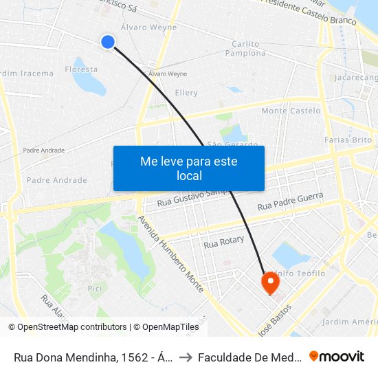 Rua Dona Mendinha, 1562 - Álvaro Weyne to Faculdade De Medicina Ufc map