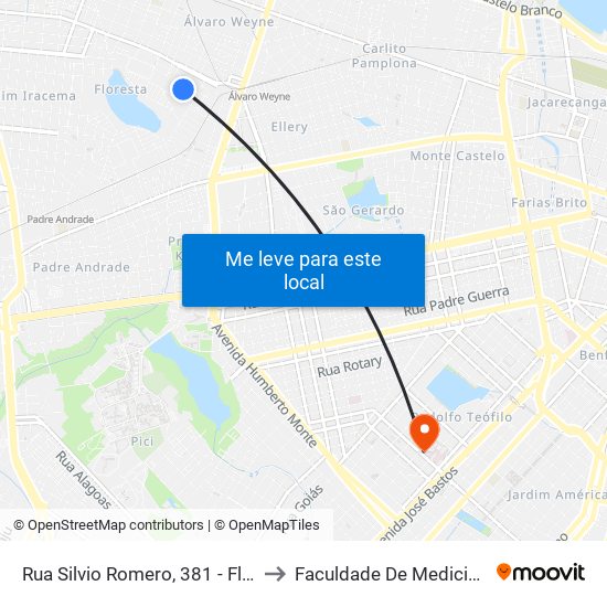 Rua Silvio Romero, 381 - Floresta to Faculdade De Medicina Ufc map