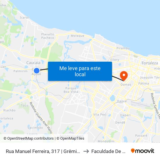 Rua Manuel Ferreira, 317 | Grêmio De Caucaia - Caucaia to Faculdade De Medicina Ufc map