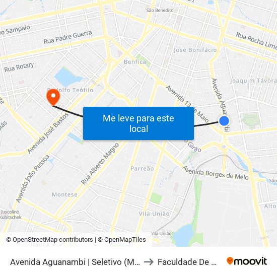 Avenida Aguanambi | Seletivo (Metropolitano) - Fátima to Faculdade De Medicina Ufc map