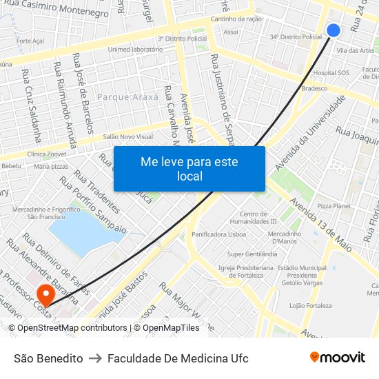 São Benedito to Faculdade De Medicina Ufc map