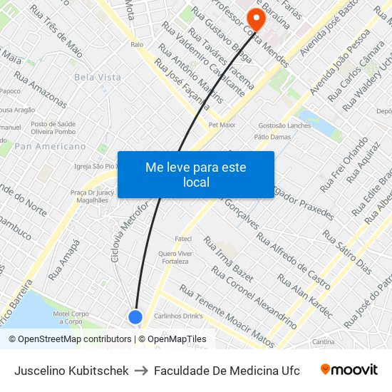 Juscelino Kubitschek to Faculdade De Medicina Ufc map