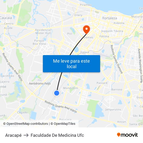 Aracapé to Faculdade De Medicina Ufc map