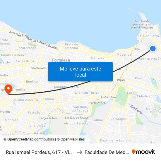Rua Ismael Pordeus, 617 - Vicente Pinzon to Faculdade De Medicina Ufc map