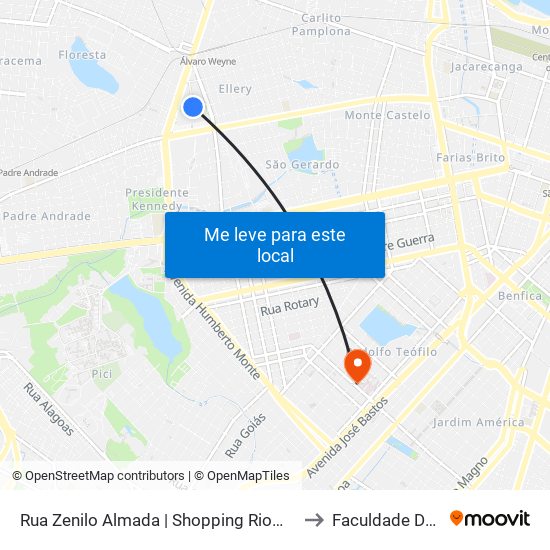 Rua Zenilo Almada | Shopping Riomar Kennedy - Presidente Kennedy to Faculdade De Medicina Ufc map