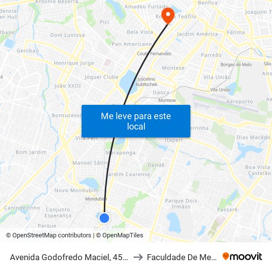 Avenida Godofredo Maciel, 4580 - Mondubim to Faculdade De Medicina Ufc map