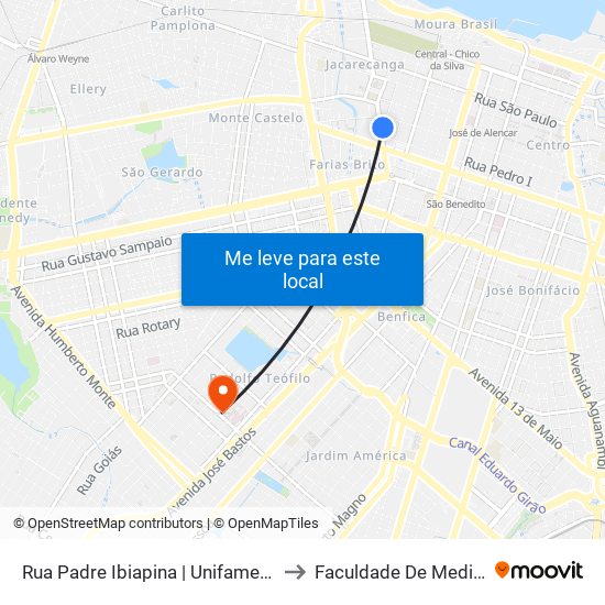 Rua Padre Ibiapina | Unifametro - Centro to Faculdade De Medicina Ufc map