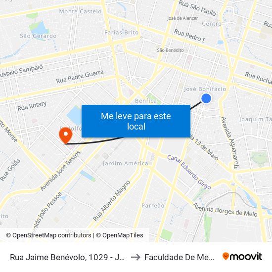 Rua Jaime Benévolo, 1029 - José Bonifácio to Faculdade De Medicina Ufc map