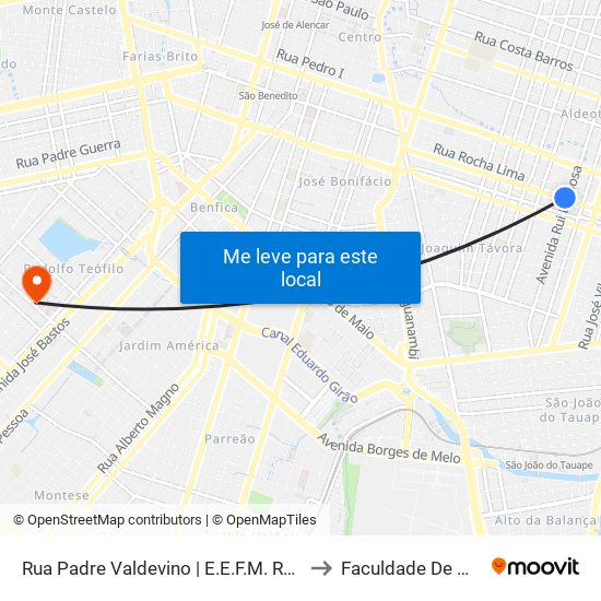 Rua Padre Valdevino | E.E.F.M. Renato Braga - Aldeota to Faculdade De Medicina Ufc map