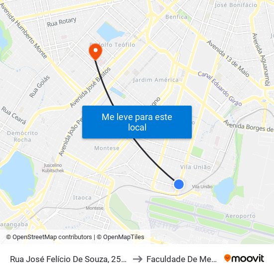 Rua José Felício De Souza, 2540 - Vila União to Faculdade De Medicina Ufc map