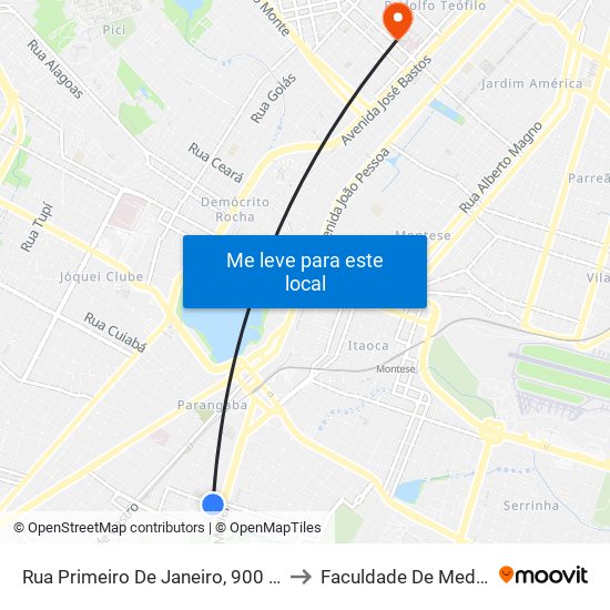 Rua Primeiro De Janeiro, 900 - Parangaba to Faculdade De Medicina Ufc map