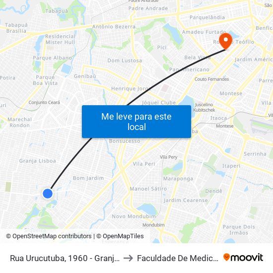 Rua Urucutuba, 1960 - Granja Lisboa to Faculdade De Medicina Ufc map