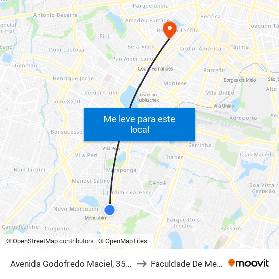 Avenida Godofredo Maciel, 3555 - Mondubim to Faculdade De Medicina Ufc map