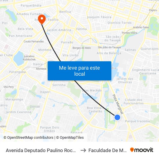 Avenida Deputado Paulino Rocha, 255 - Cajazeiras to Faculdade De Medicina Ufc map