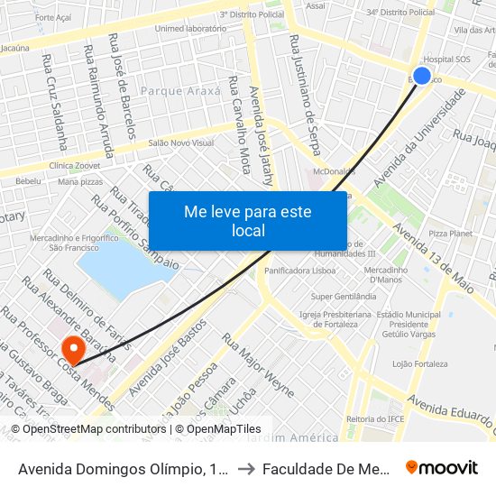 Avenida Domingos Olímpio, 1441 - Benfica to Faculdade De Medicina Ufc map