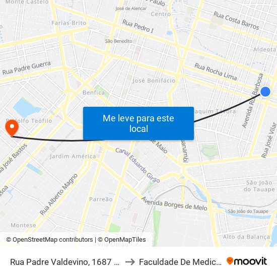 Rua Padre Valdevino, 1687 - Aldeota to Faculdade De Medicina Ufc map