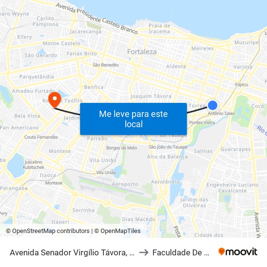 Avenida Senador Virgílio Távora, 2272 - Dionísio Torres to Faculdade De Medicina Ufc map